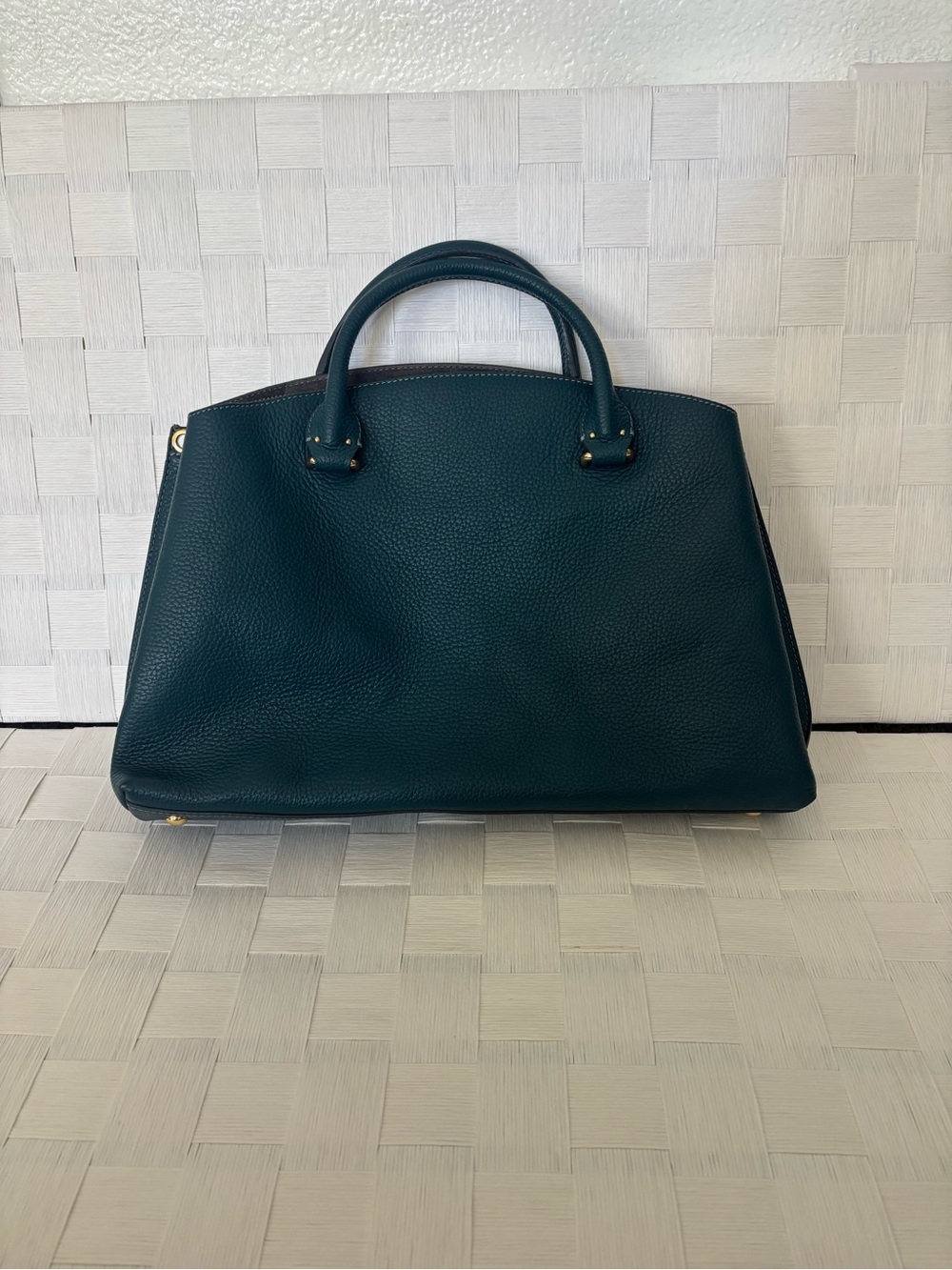 Iacucci Structured Shoulder Bag in Teal with Yellow Accent Strap - Picture 9 of 10